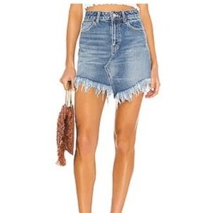 Free People “We The Free” Bailey Fringe Hem Denim Mini Skirt